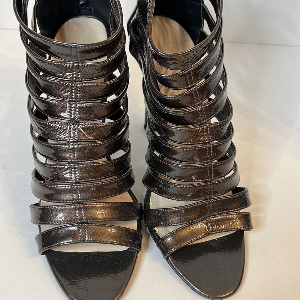 COLIN STUART BROWN LEATHER OPEN TOE STRAPPY HEELS SZ 11B - Picture 5 of 12